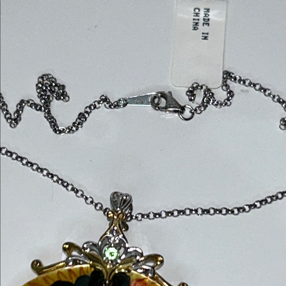 NWOT Gems en Vogue Painted Lady Sterling Silver Genuine Peridot Shell Necklace - Picture 5 of 7